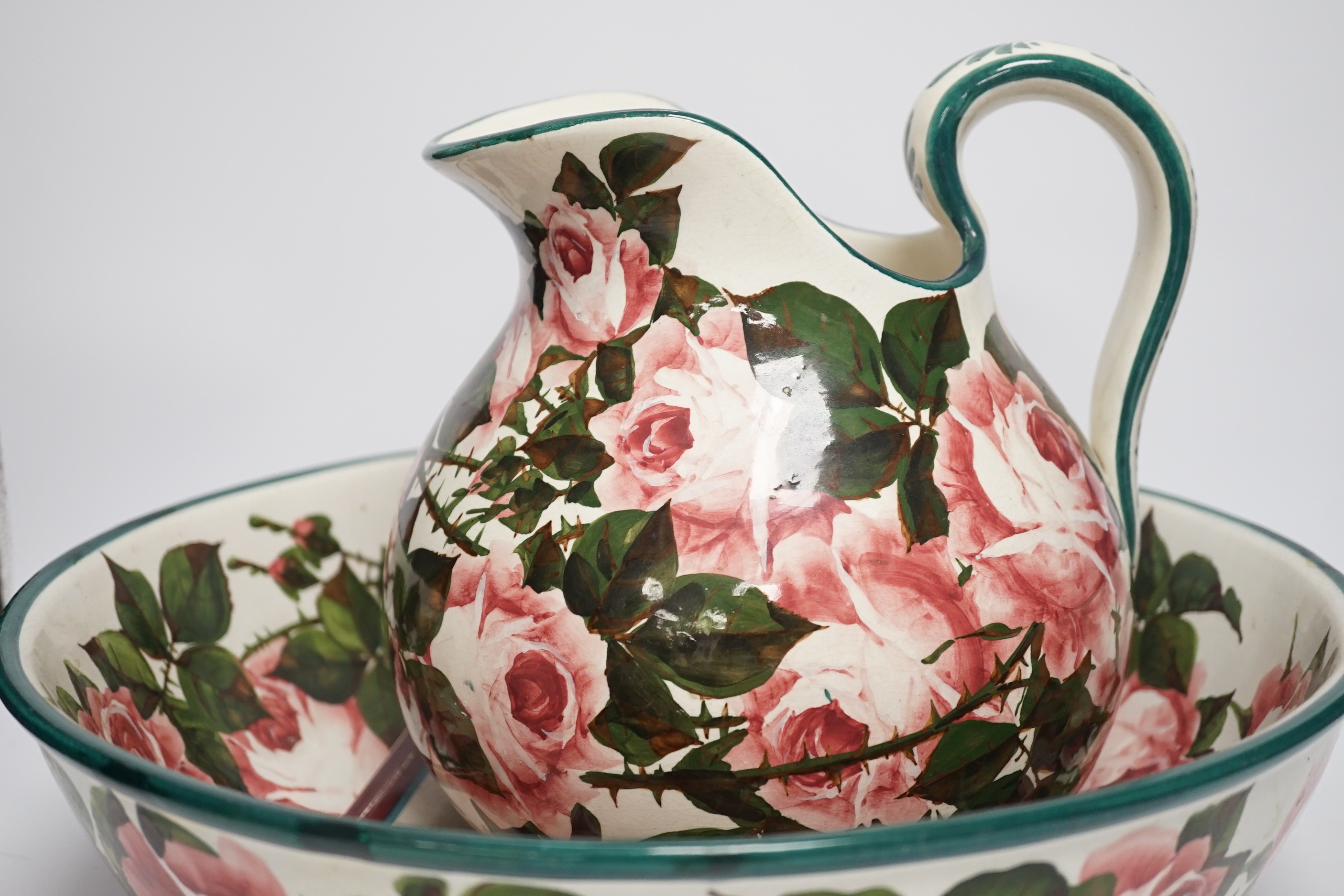 A Wemyss wash jug and basin, decorated with Scottish roses, basin 39.5cm diameter